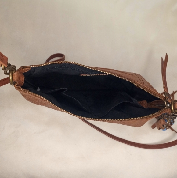 The Sak Leather Floral Paisley Tooled Bohemian Western Bag With Fringe Bead Tag - Picture 9 of 10